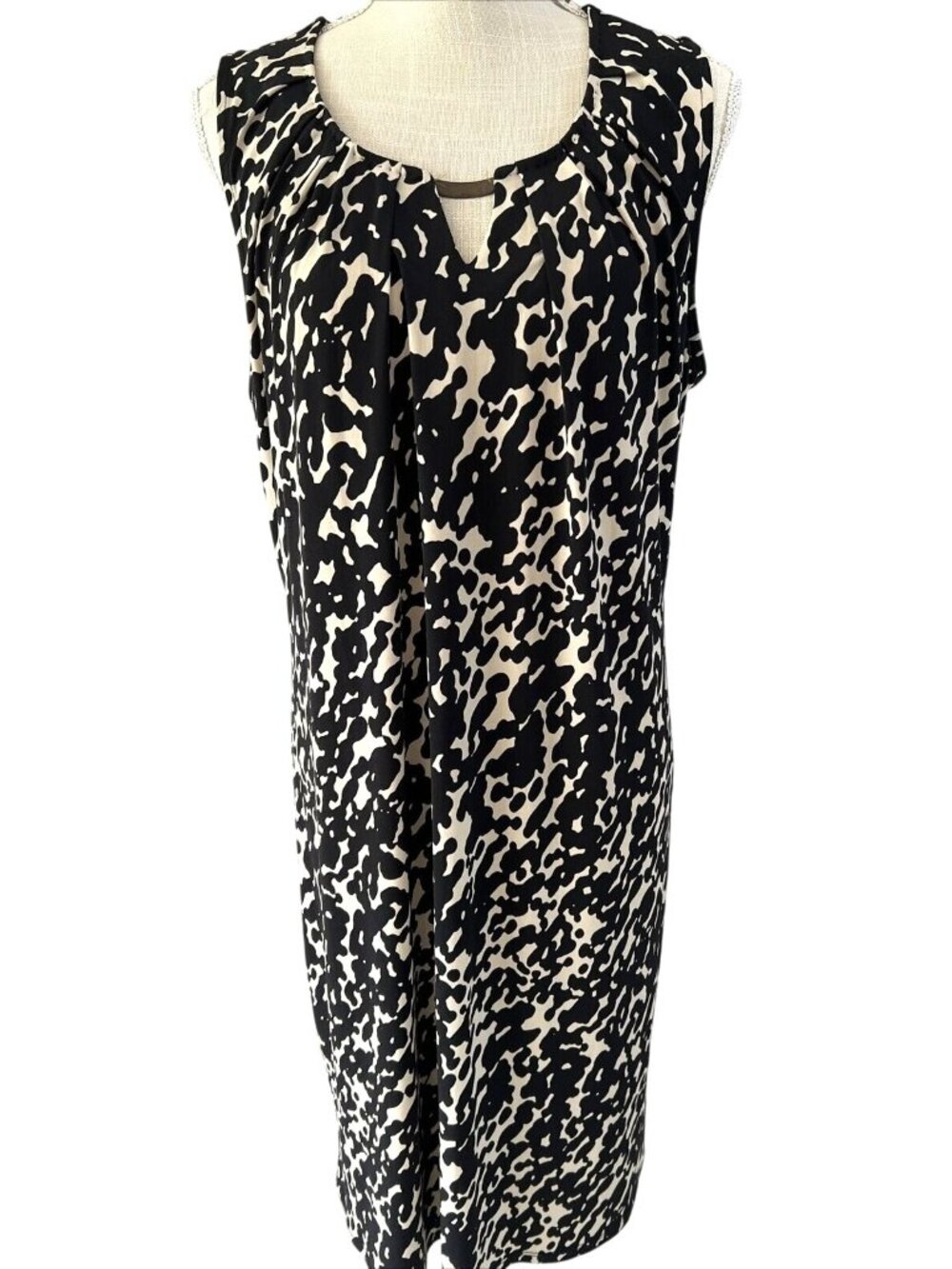 Dana Buchman Signature Sleeveless Black & White Abstract Print Dress L